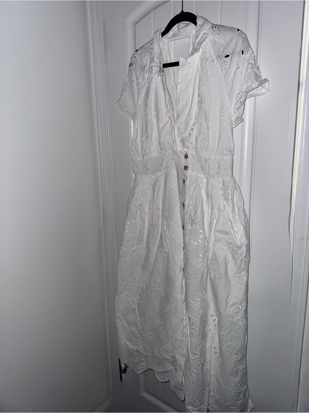 Maeve Anthropologie White Eyelet Embroidered Button Front Midi Dress XL